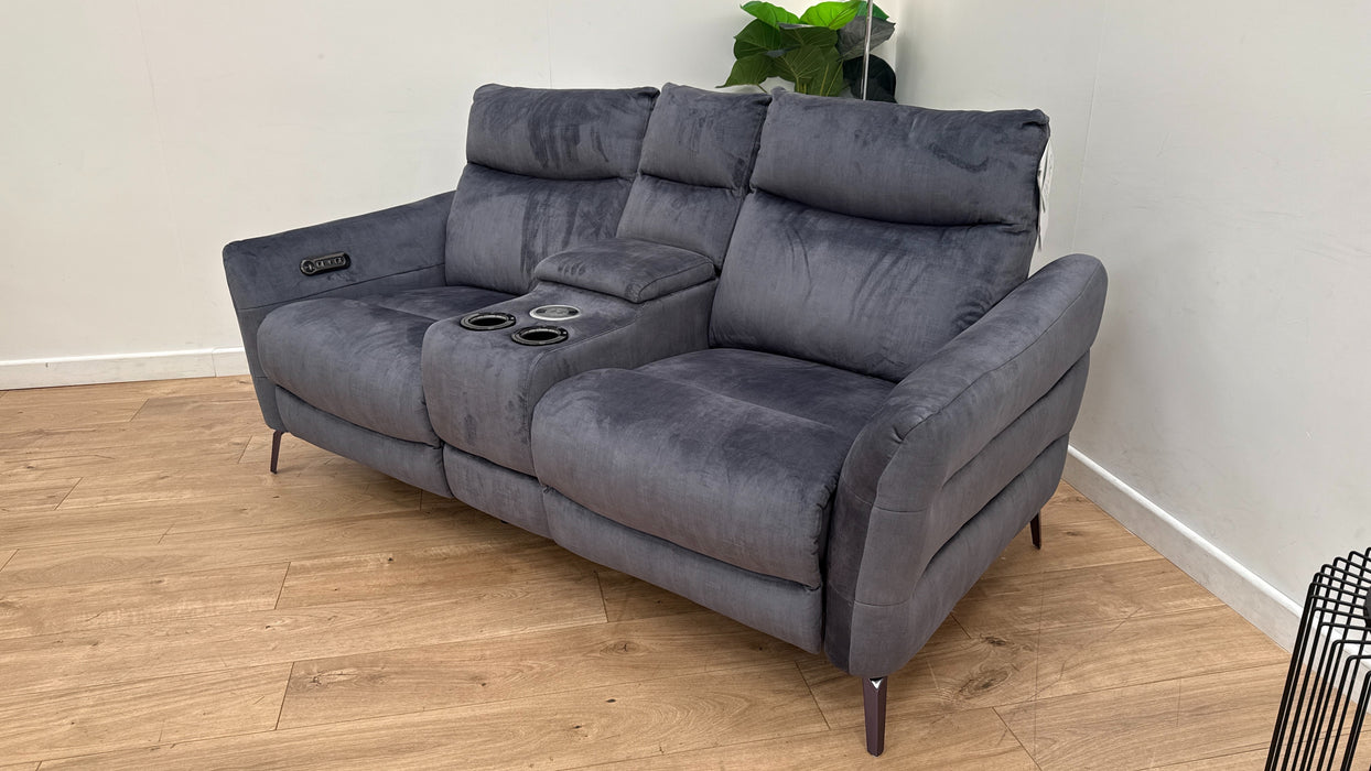 Sofology Renato Fabric 2 Seater Console Power Recliner Speakers in Heritage Velvet Granite