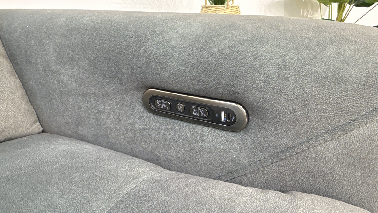 Sofology Marvella Fabric 3 Seater Power Recliner/Headrest in Lifestyle Flecked Mineral Green