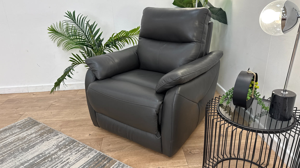 Sofology Albion Leather Chair Manual Recliner in Trusty Sheen Charcoal