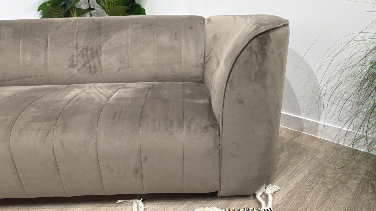 Sofology Fitzrovia Fabric 4 Seater Dark Wood Trim in Matt Velvet Mole Mix