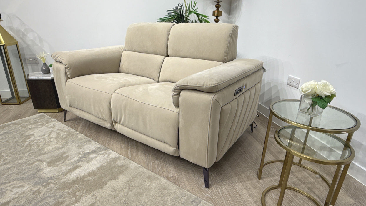 Sofology Fratelli Fabric 2 Seater Power Recliner/Headrest in Lifestyle Nubuck Feel Stone