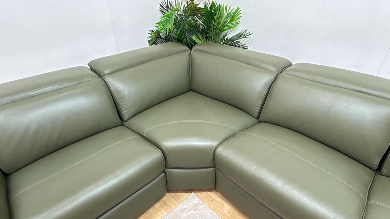 Sofology Plaza Leather 1.5 Corner 3 Seater Power Recliner/Headrest Heated Seats in Trusty Embossed Dark Olive