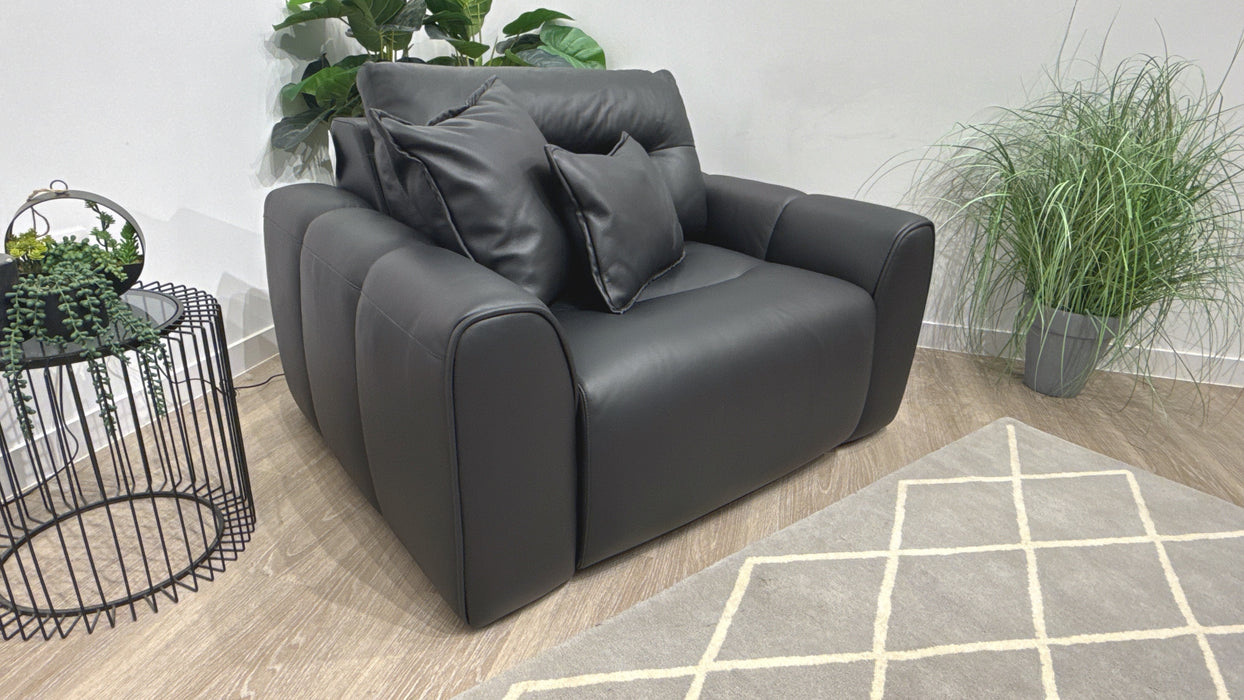 Sofology Daxton Leather Chair Motion Chaise in Trusty Matt Jet Black