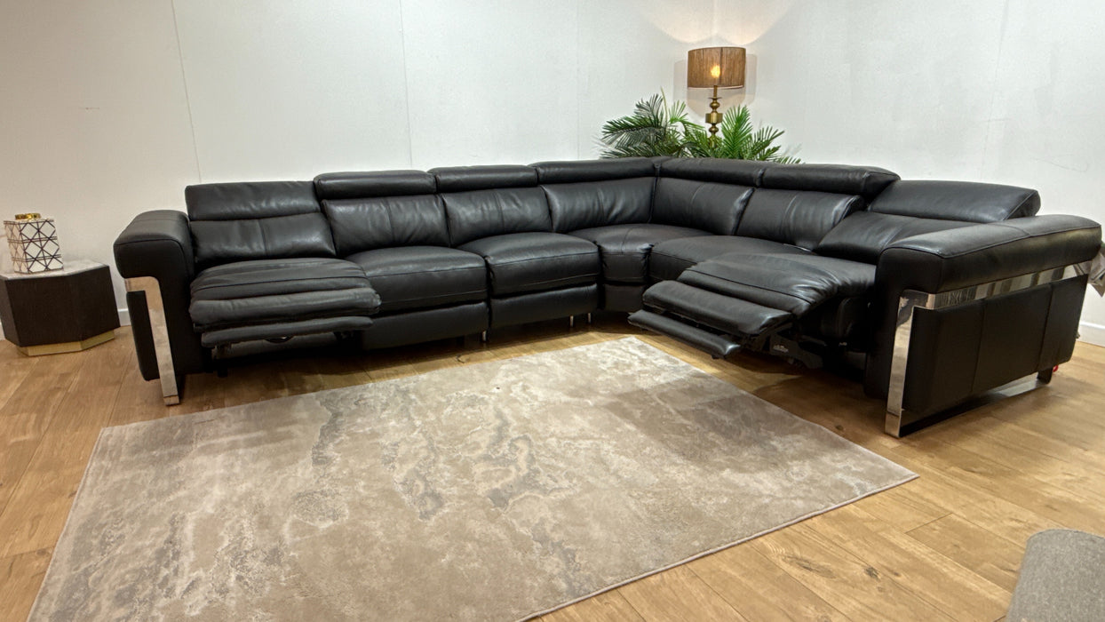 Sofology Moreno Leather 2 Corner 3 Power Recliner in Black