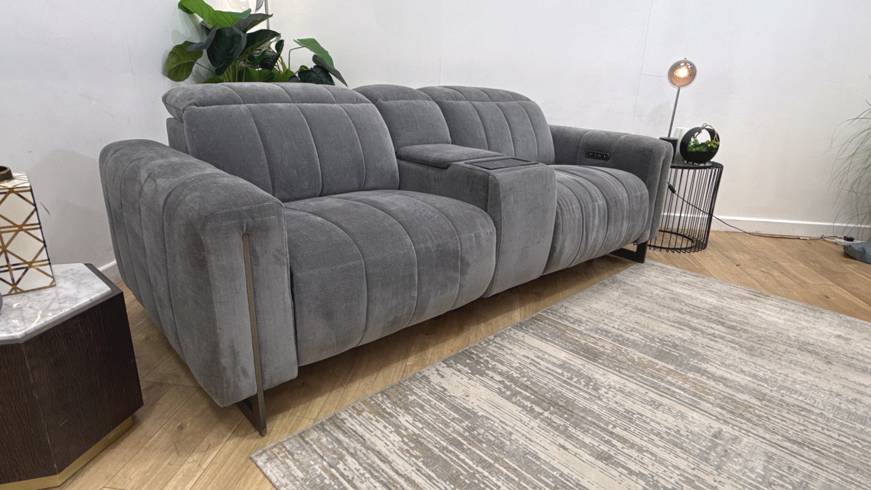 Sofology Paramount Fabric 2.5 Seater Console Power Recliner/Headrest Speakers in Relaxed Chenille Charcoal