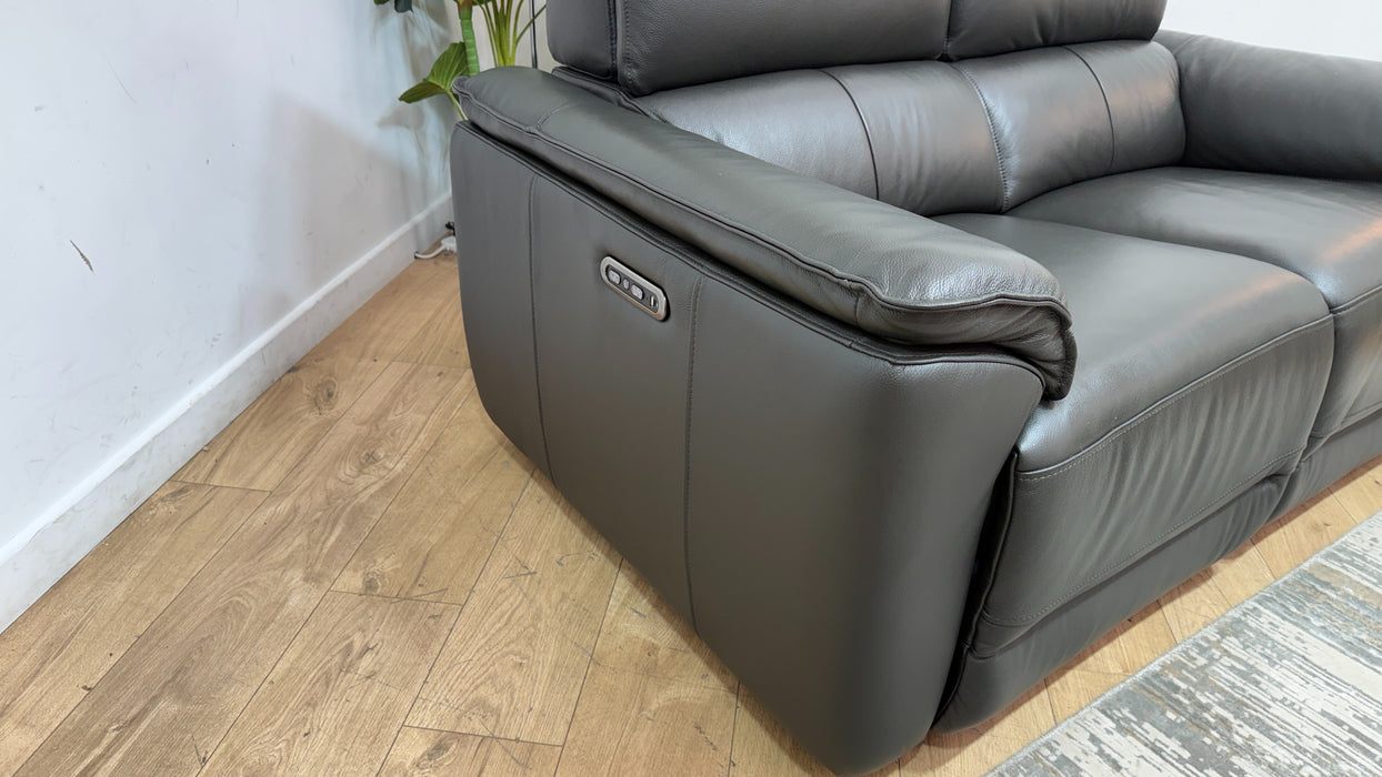 Sofology Hugo Leather 2 Seater Power Recliner/Headrest in Trusty Embossed Charcoal