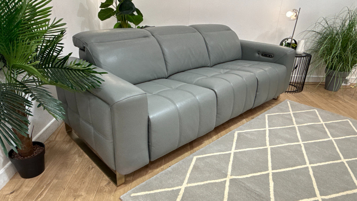 Sofology Marvella Leather 3 Seater Power Recliner/Headrest Heated Seats in Trusty Sheen Granite Teal