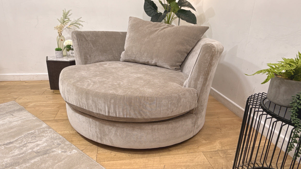 Sofology Oscar Fabric Large Swivel Chair in Fine Textured Chenille Stone Mix
