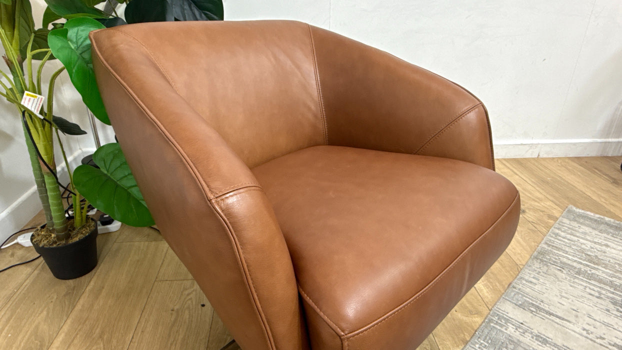 Sofology Adler Leather Swivel Chair in Relaxed Soft Tan