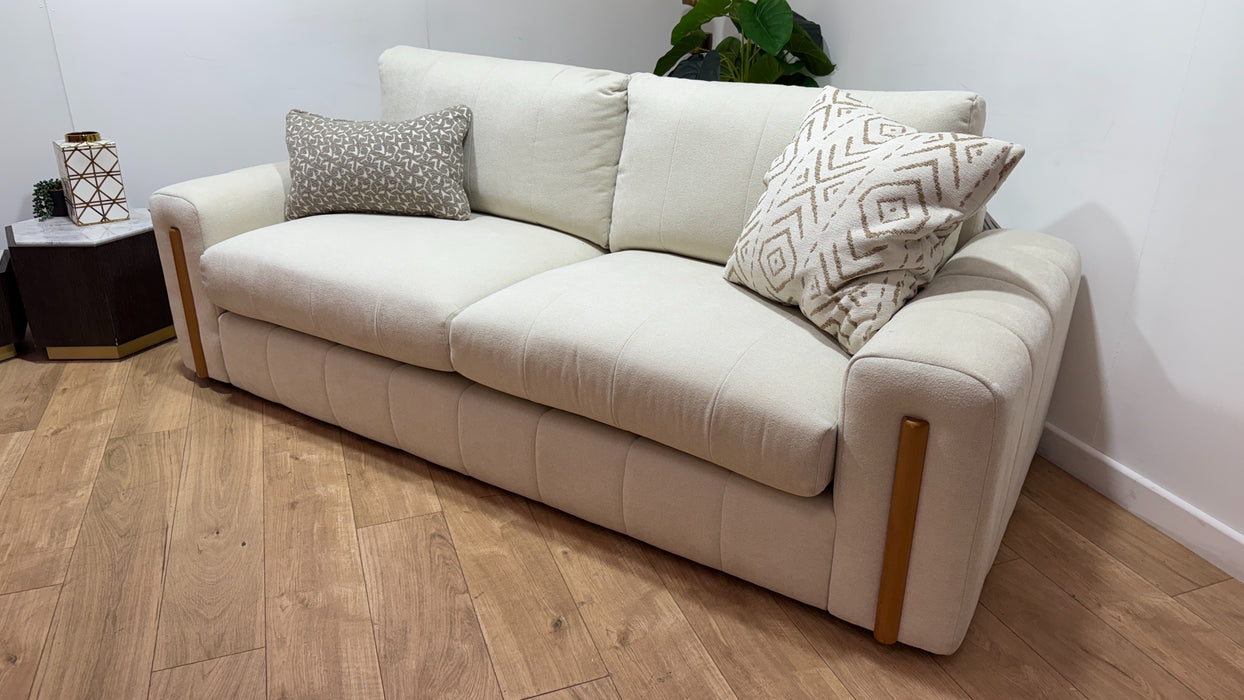 Sofology Soho Fabric 4 Seater Light Wood Trim in Micro Boucle Natural/Natural Mix