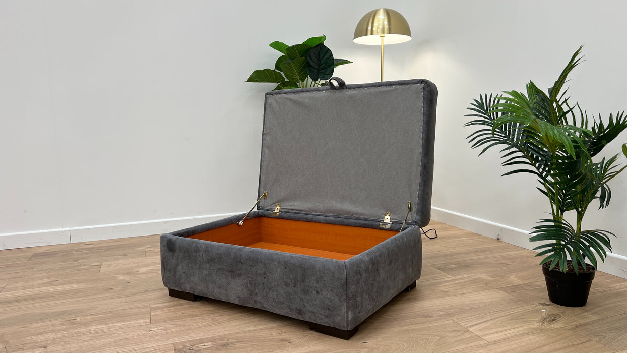 Mazzini Leather Storage Footstool - Utah Grey