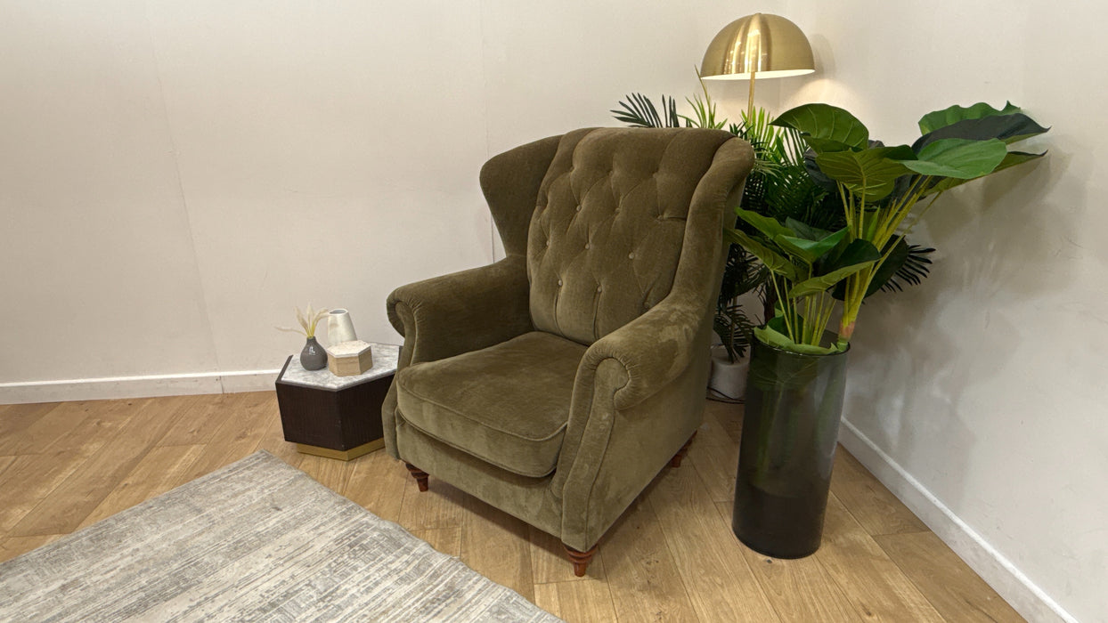 Sofology Darcy Fabric Accent Wing Chair without Studs in Relaxed Chenille Olive Green