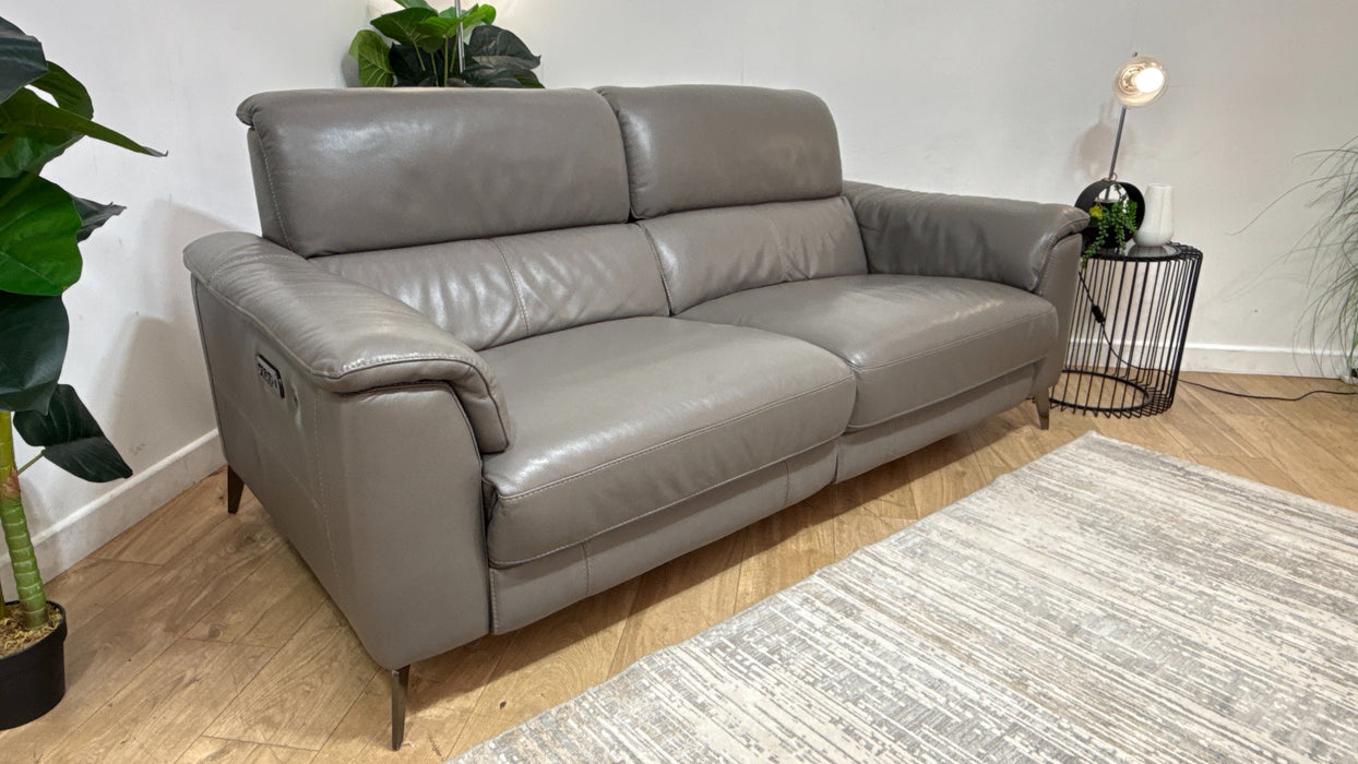 Sofology Illinois Leather 3 Seater Power Recliner/Headrest Heated Seats in Trusty Soft Sheen Fossil Grey