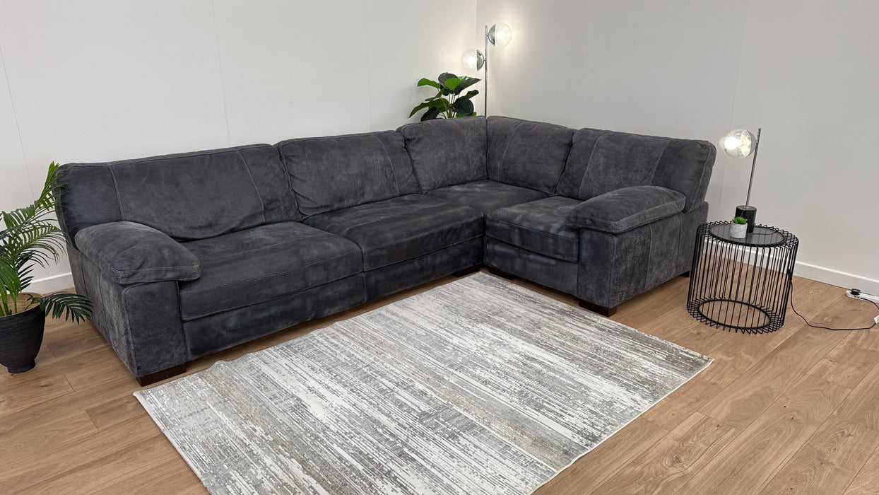 Linara 3 Corner 1 - Leather Sofa - Utah Grey