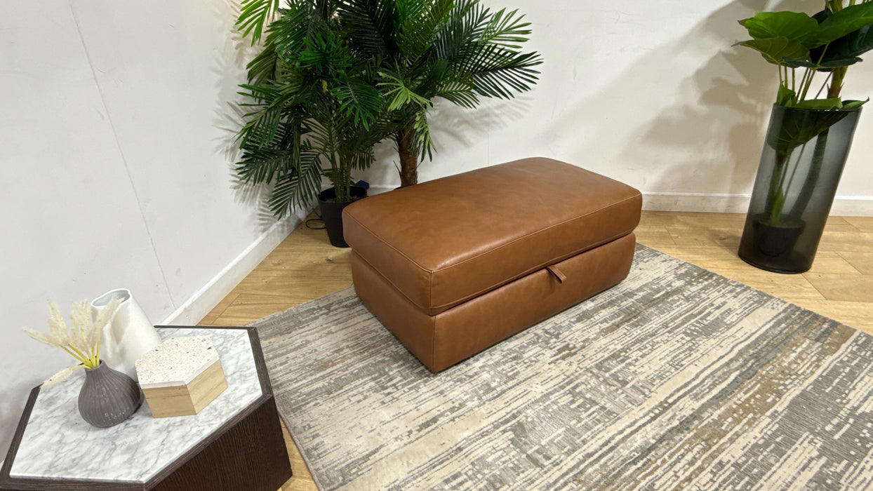 Sofology Retreat Leather Large Storage Footstool in Relaxed Soft Tan