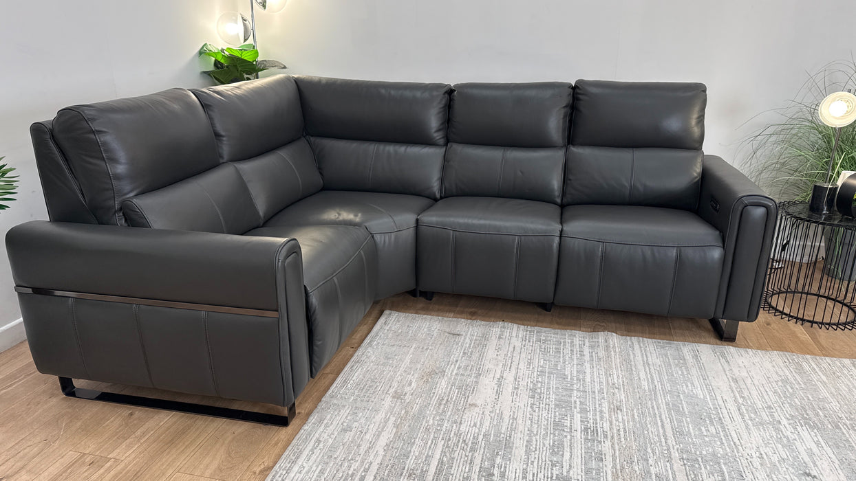 Sofology The Ravello Leather 1 Corner 2 Power Recliner/Headrest Lumbar Support in Trusty Embossed Charcoal