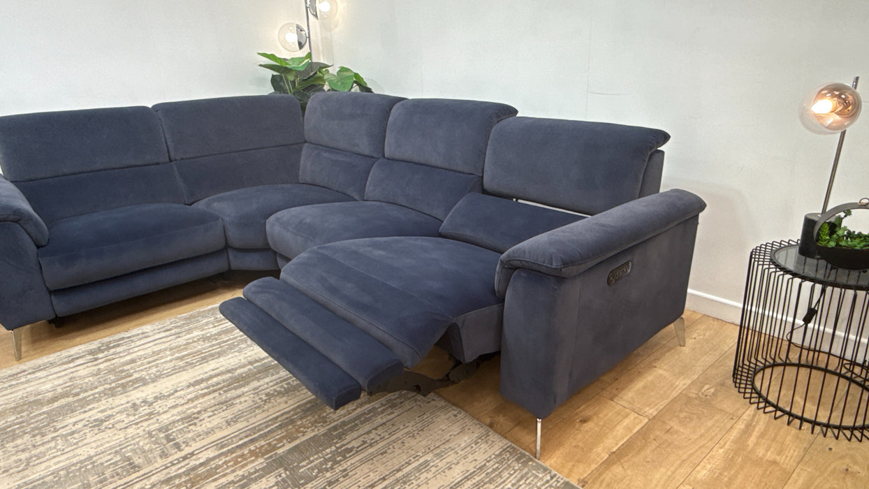 Sofology Illinois Fabric 1 Corner 2 Power Recliner/Headrest in Lifestyle Mottled Navy Blue