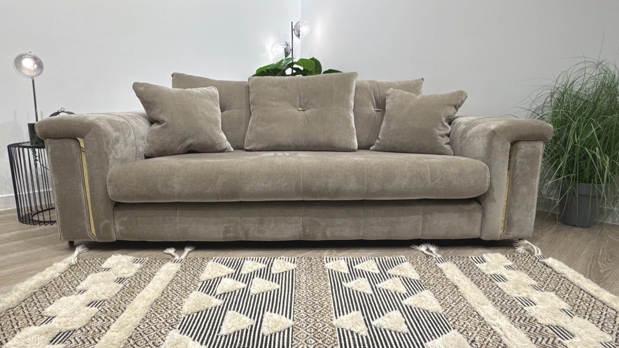 Sofology Oscar Fabric 3 Seater Gold Trim in Fine Textured Chenille Stone