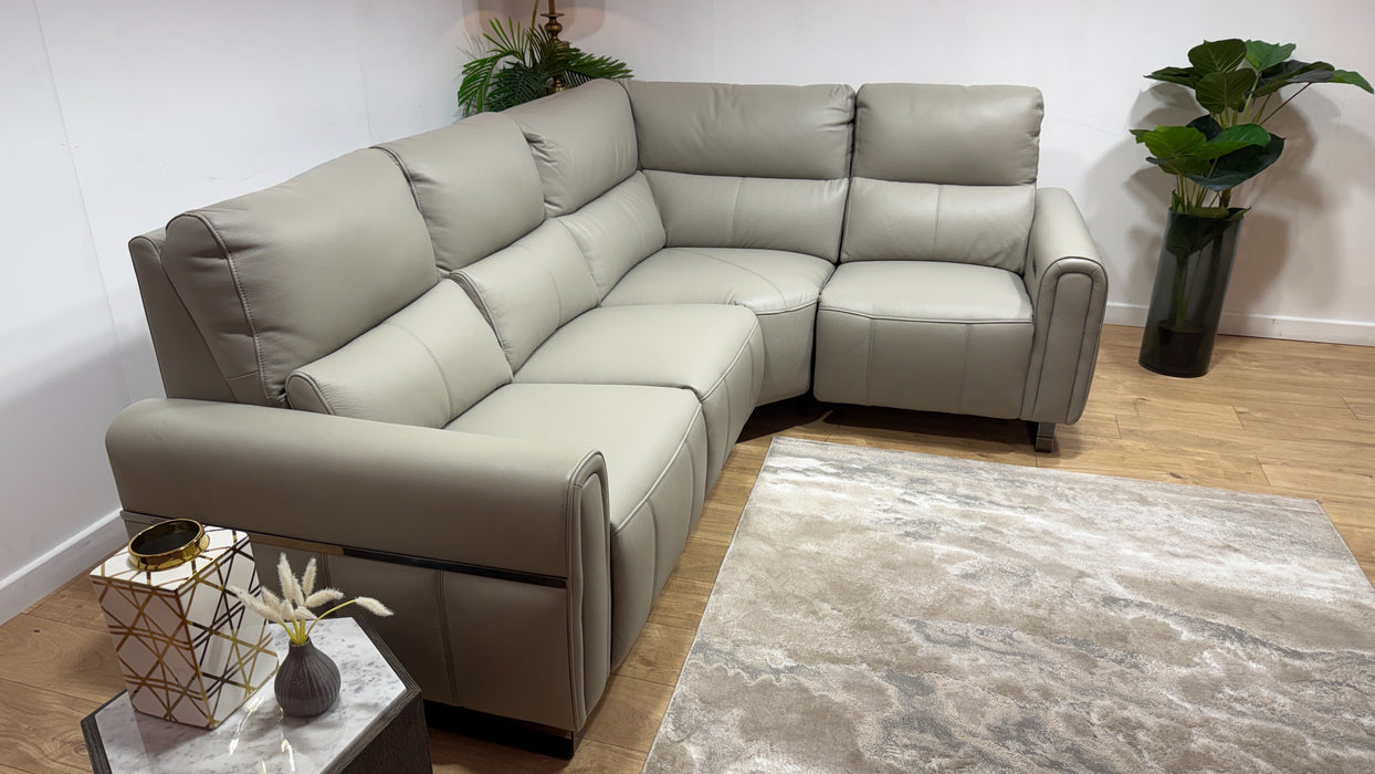 Sofology Ravello Leather 2 Corner 1 Power Recliner in Trusty Embossed Light Grey