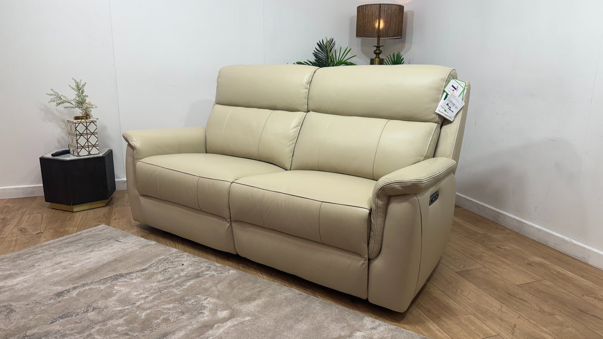 Sofology Bradie Leather 2.5 Seater Power Recliner/Headrest in Trusty Embossed Bone China