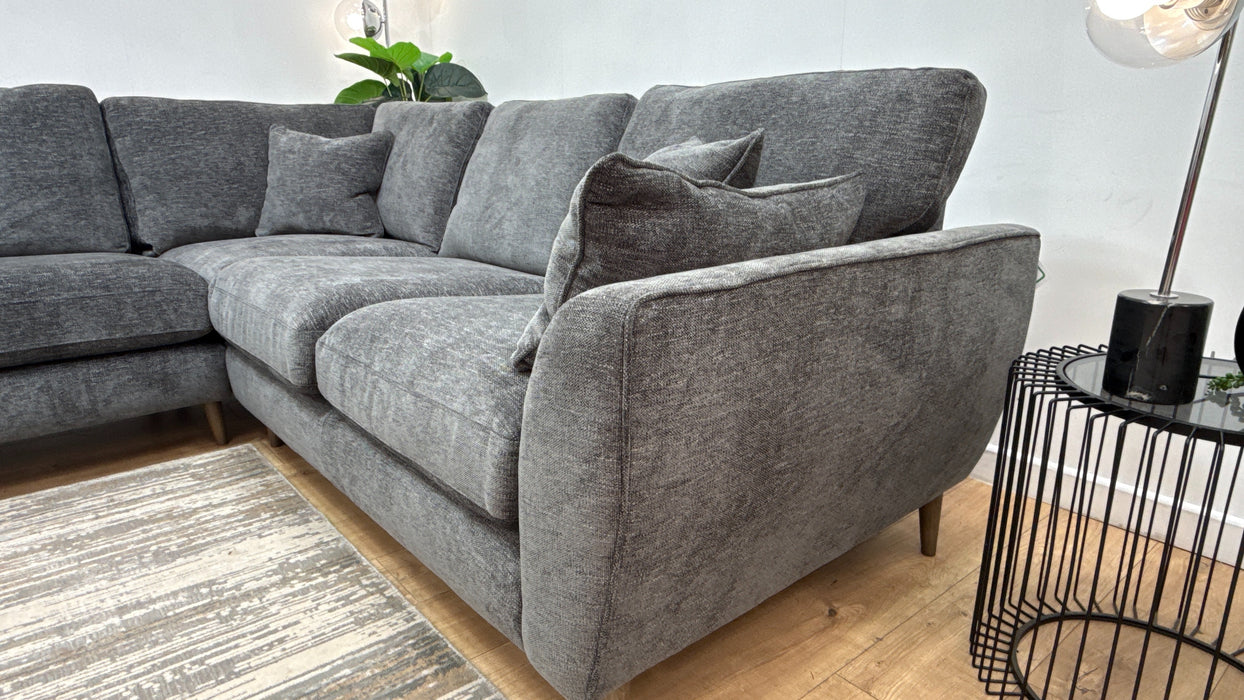 Sofology Hackney Chaise 1 Corner 2 Sprung Seats in Linen Look Chenille Charcoal