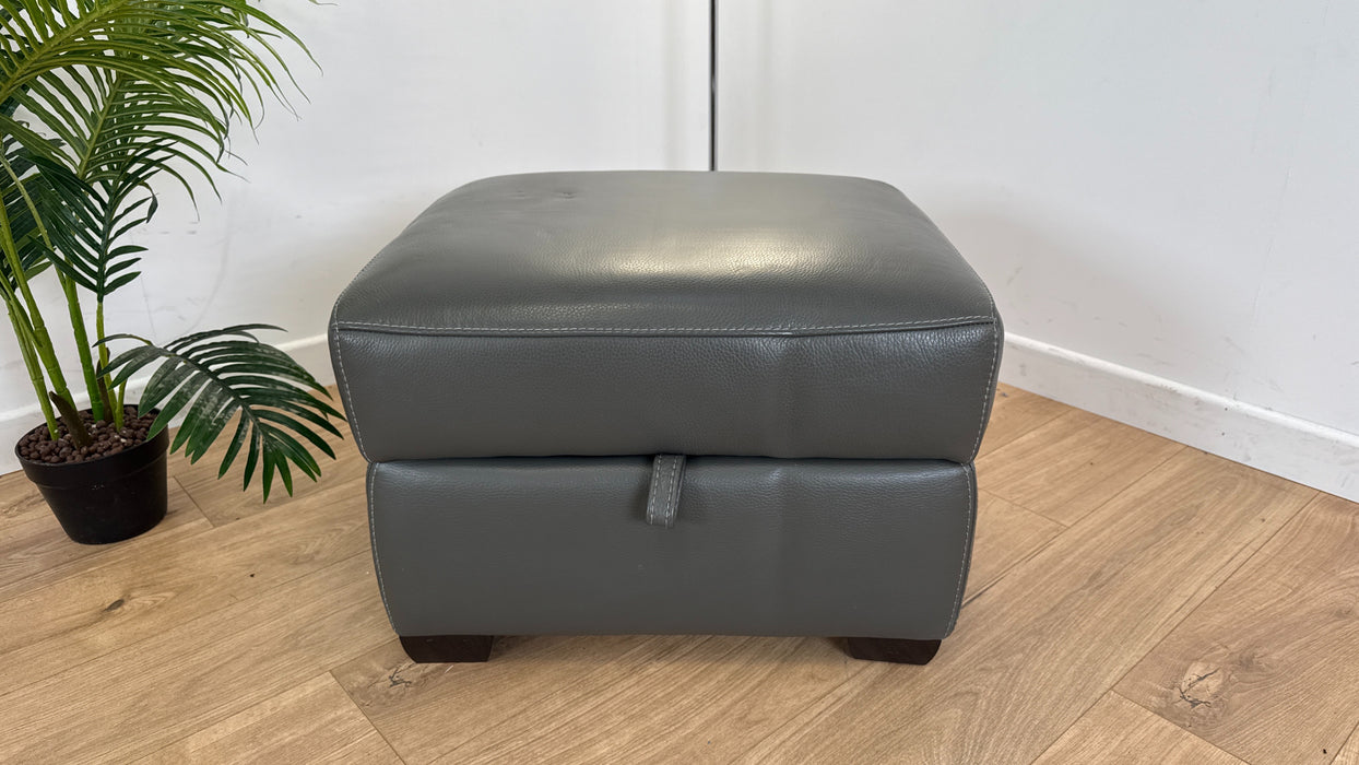 Valante - Leather Storage Footstool - Grey