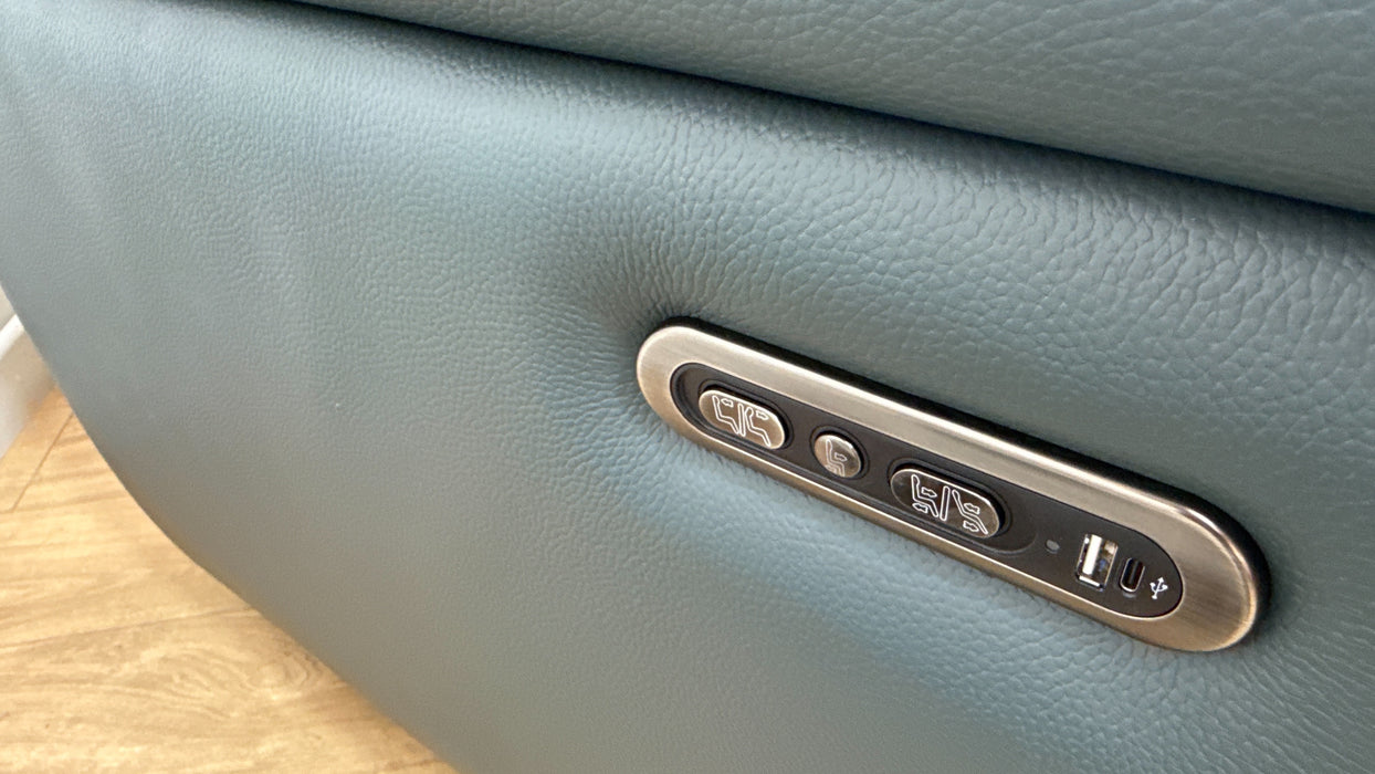 Sofology Drift Leather 2 Seater Power Recliner/Headrest in Trusty Embossed Peacock