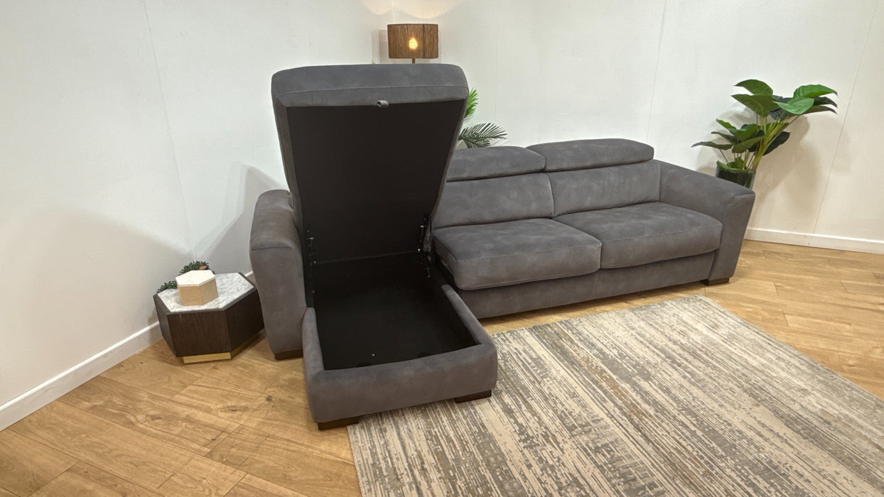 Sofology Metropolitan Fabric Chaise 4 Seater Sofabed with Storage in Lifestyle Mottled Charcoal
