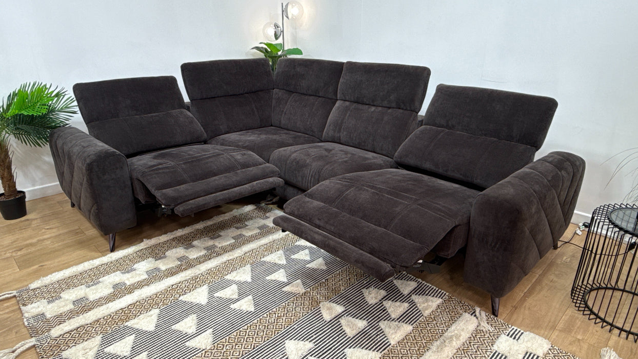 Sofology Allure Fabric 1.5 Corner 3 Power Recliner/Headrest Heated Seats Speakers in Relaxed Chenille Raisin