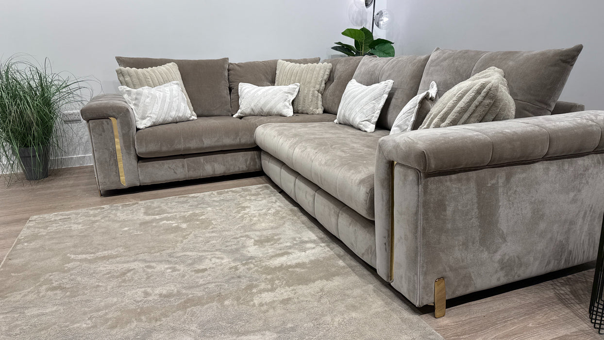 Sofology Oscar Fabric 1 Corner 3 Gold Trim in Fine Textured Chenille Stone Mix