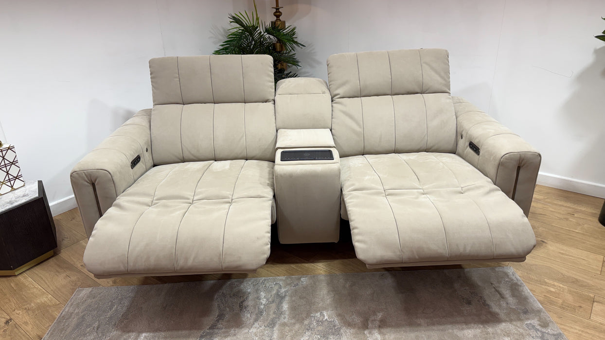 Sofology Paramount Fabric 2.5 Seater Console Power Recliner/Headrest Heated Seat Speakers in Lifestyle Nubuck Feel Stone