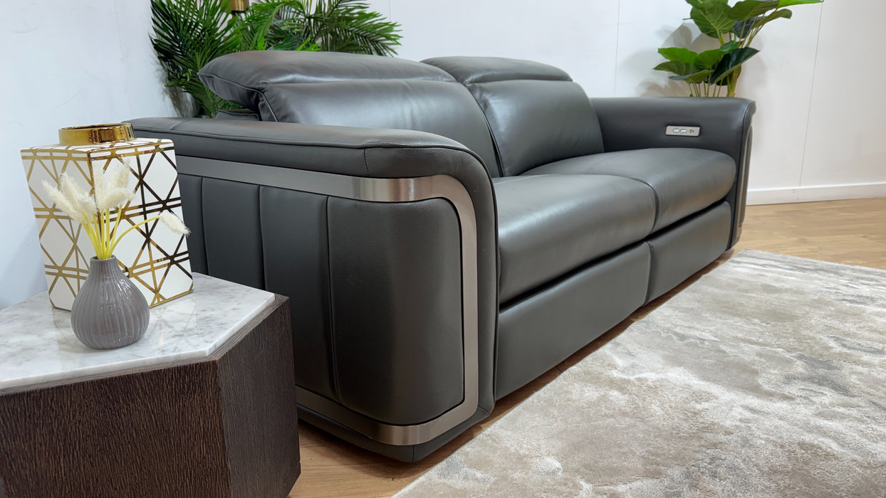 Sofology Plaza Leather 2.5 Seater Power Recliner in Trusty Embossed Charcoal