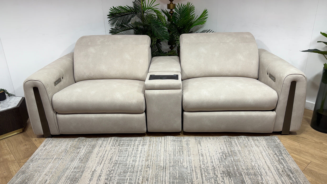 Sofology Kingsbridge Fabric 2.5 Seater Smart Console Power Recliner/Headrest Heated Seats in Lifestyle Flecked Ivory