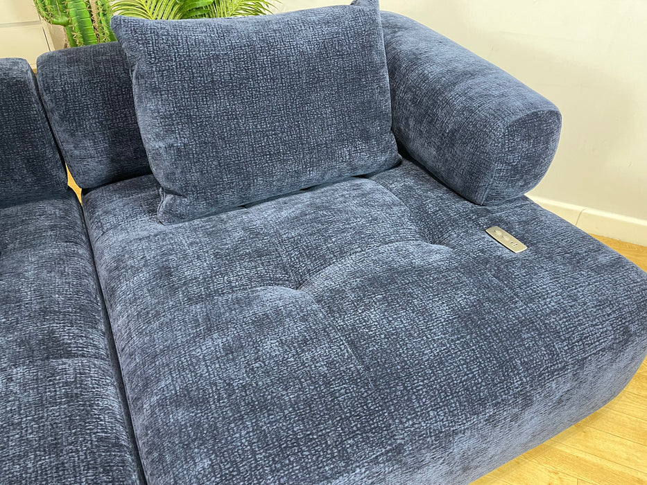 Flex Chaise 4 Seater Heavy Textured Chenille Navy Fabric - Power Motion Back (WA2)