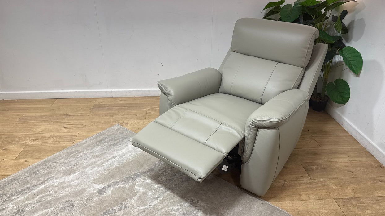 Sofology Bradie Leather Chair Power Recliner/Headrest in Trusty Embossed Light Grey