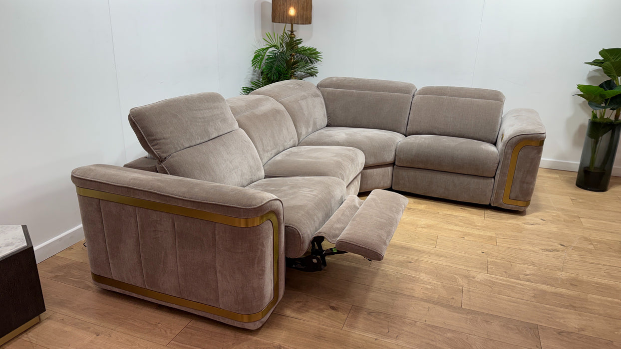 Sofology Plaza Fabric 3 Corner 1.5 Power Recliner/Headrest Heated Seats in Relaxed Chenille Nutmeg