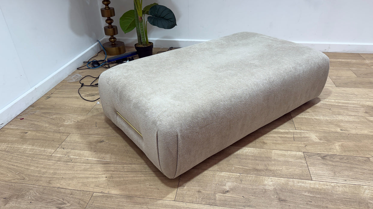 Sofology Reign Fabric Designer Footstool Gold Trim in Luxe Sherpa French Beige