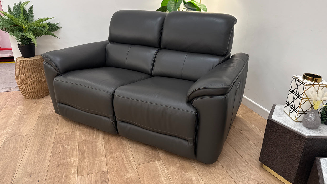 Sofology The Hugo 2 Seater Recliner Sofa in Trusty Embossed Leather Charcoal