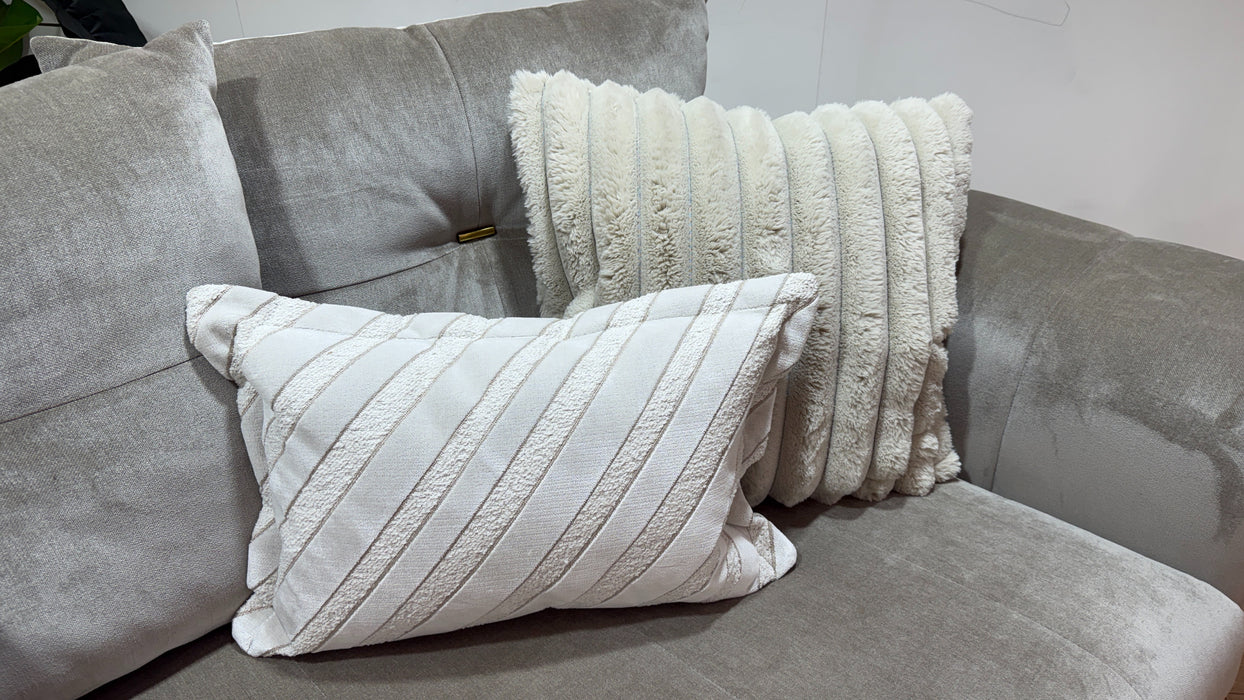 Sofology Oscar Fabric 4 Seater Gold Trim in Fine Textured Chenille Stone Mix