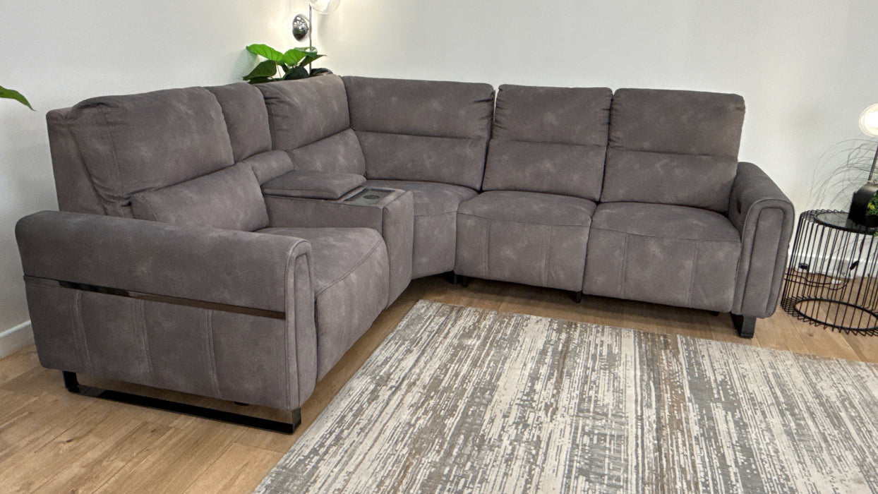 Sofology The Ravello Fabric 1 Corner 2 Power Recliner/Headrest Lumbar in Lifestyle Flecked Mineral Green