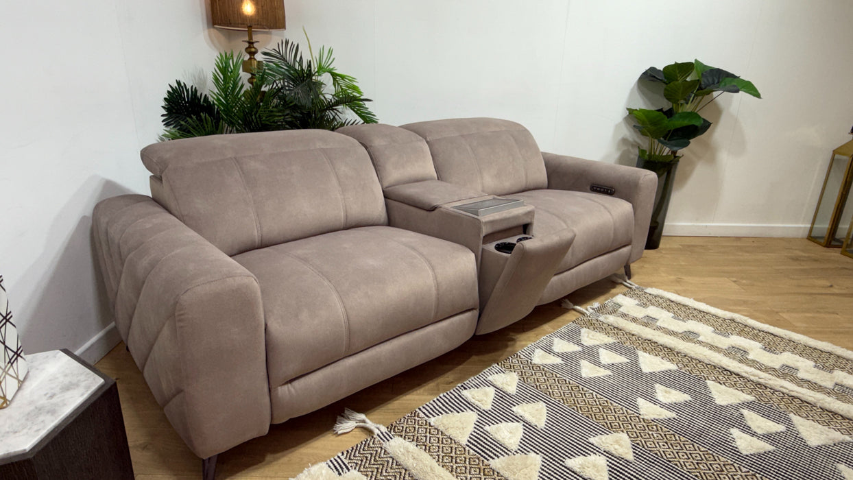Sofology Allure Fabric 2.5 Seater Screen Console Power Recliner/Headrest Heated Seats Lumbar Speakers in Lifestyle Flecked Nutmeg