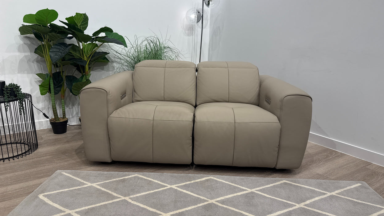 Sofology Riviera Leather 2 Seater Power Recliner/Headrest in Trusty Super Matt Putty