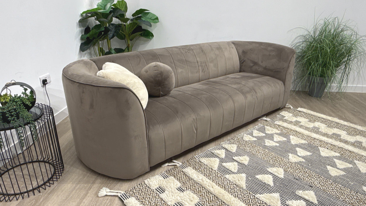 Sofology Fitzrovia Fabric 4 Seater Dark Wood Trim in Matt Velvet Mole Mix
