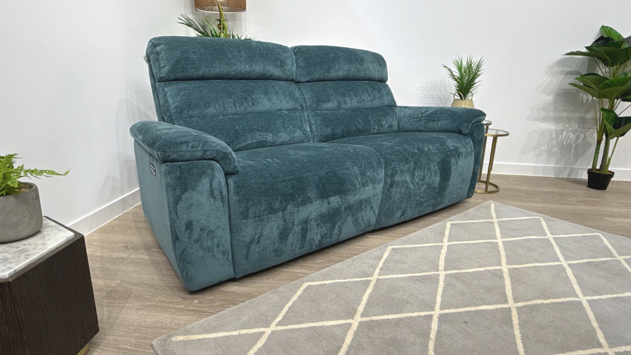 Sofology Radleigh Fabric 3 Seater Power Recliner/Headrest in Peacock