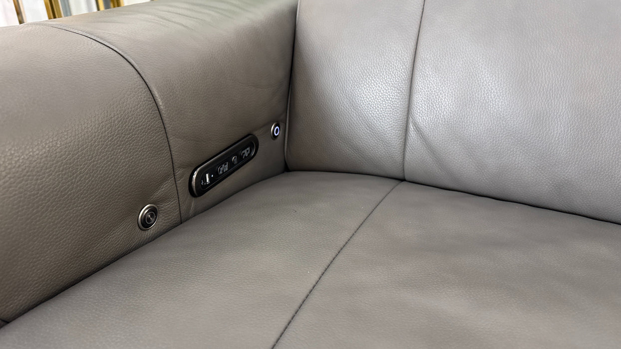 Sofology Lumiere Leather 3 Corner 1.5 Power Recliner/Headrest Heated Seat in Trusty Embossed Grey