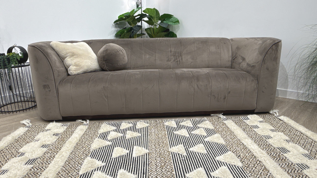 Sofology Fitzrovia Fabric 4 Seater Dark Wood Trim in Matt Velvet Mole Mix
