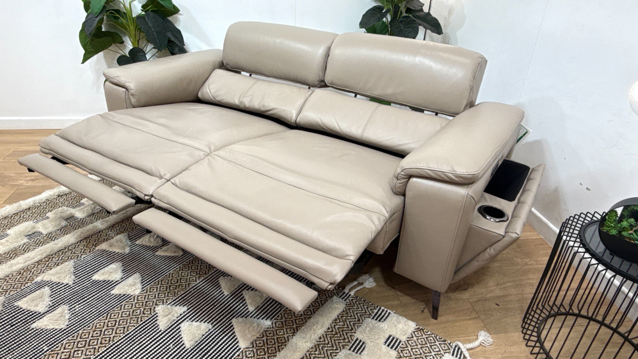 Sofology Fratelli Leather 2.5 Seater Power Recliner/Headrest in Trusty Embossed Stone