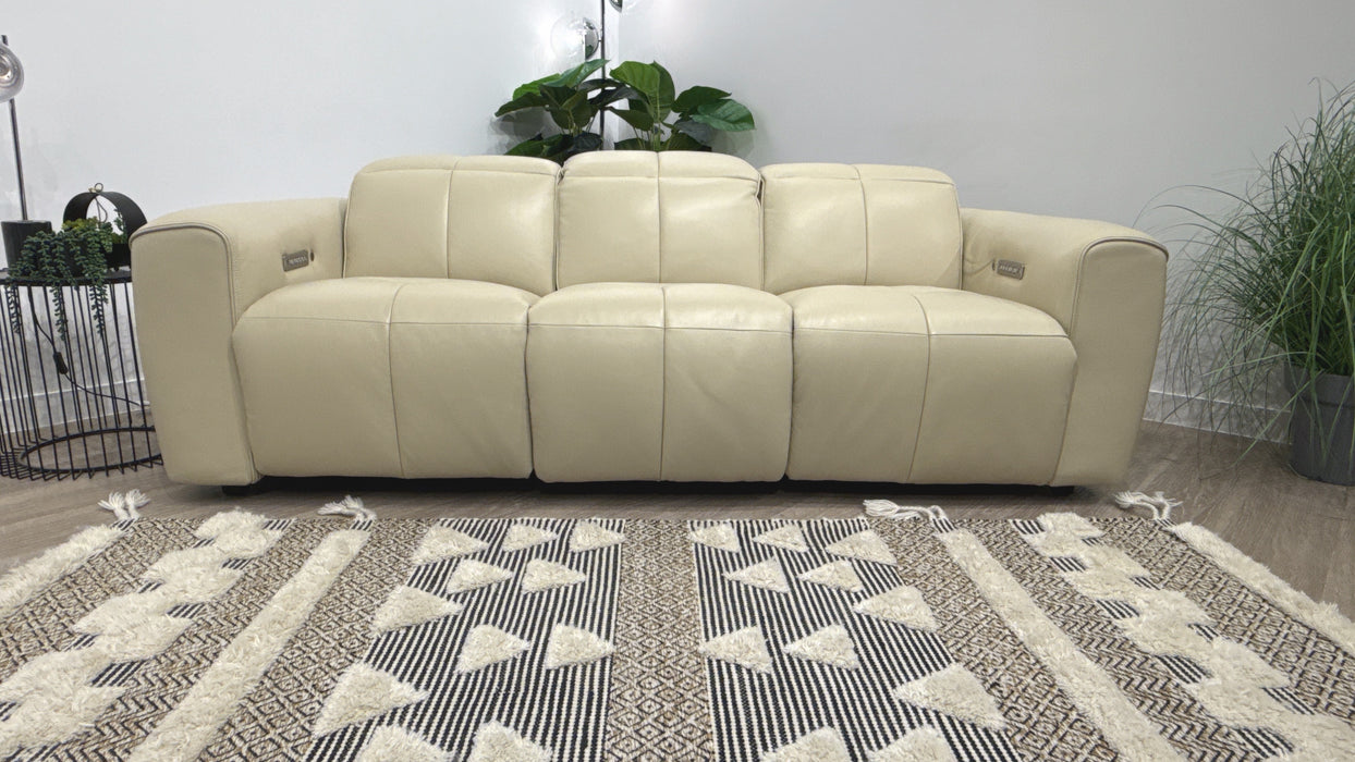 Sofology Riviera 3 Seater Leather Power Recliner + Power Headrest & Heated Seats in Trusty Embossed Bone China