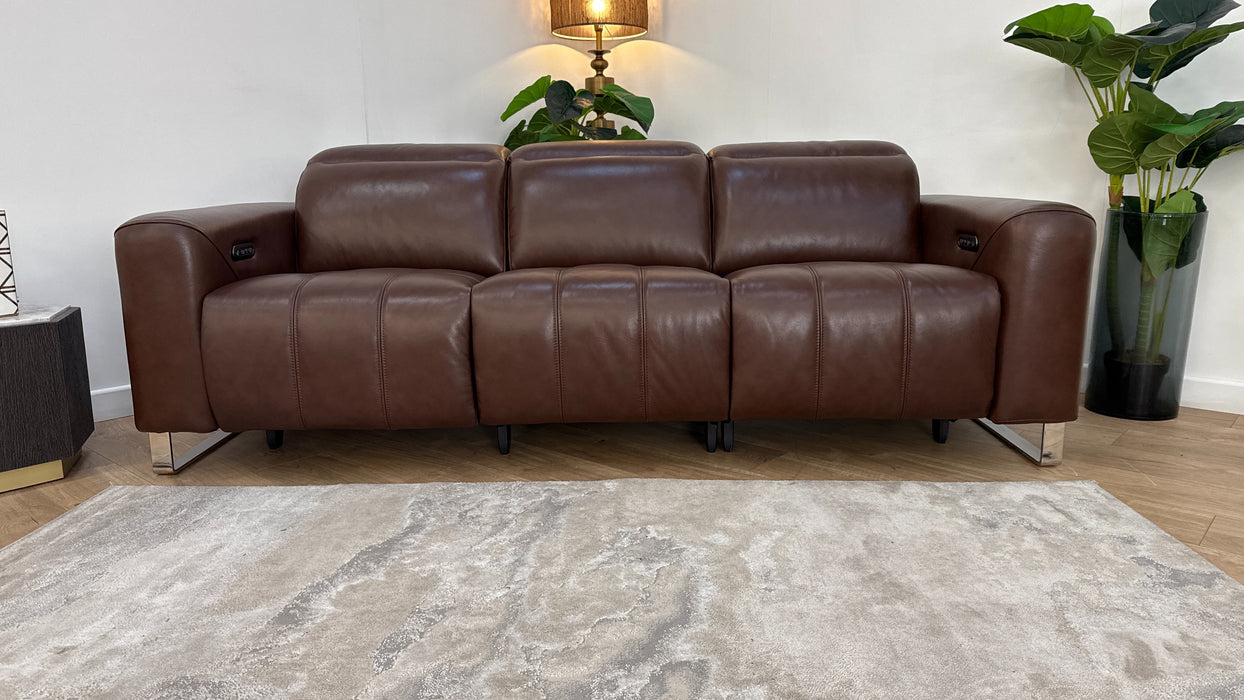Sofology Marvella Leather 3 Seater Power Recliner/Headrest in Trusty Sheen Chocolate