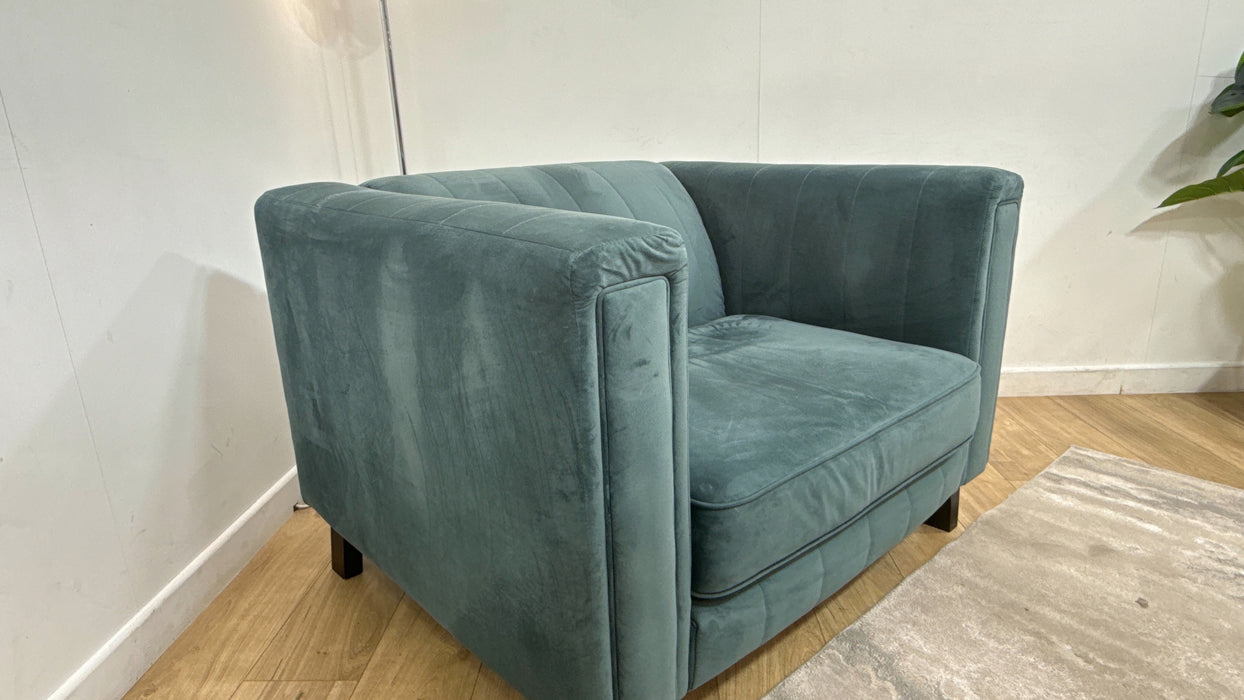Sofology Fluted Isla Fabric Loveseat in Velluto Azure